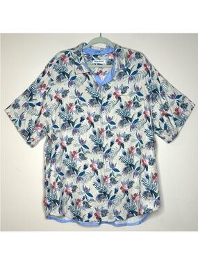Tommy Bahama Summer Blooms Silk Camp Shirt Beige Floral Size XXL